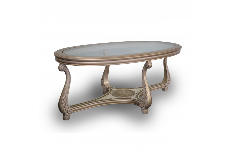 Coffee coffee table "Venice" ivory patina with glass top